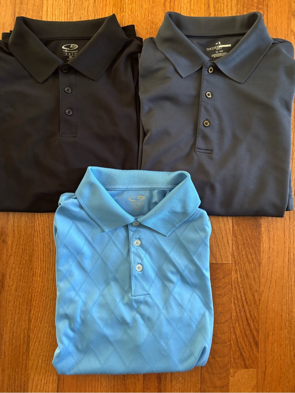 Men's Golf Polo Shirt Bundle of 3 Black, Slate Blue and Light Blue size XL